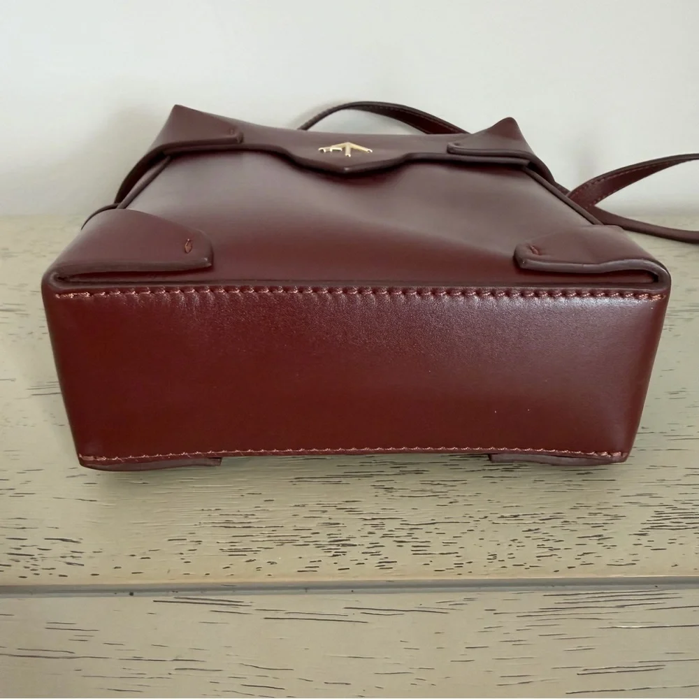 $575 MANU ATELIER Mini Pristine Leather Crossbody Bag Red Merlot Burgundy